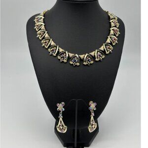Vintage STAR Necklace & Earrings Set, Gold-Tone, w/Aurora Borealis Rhinestones--